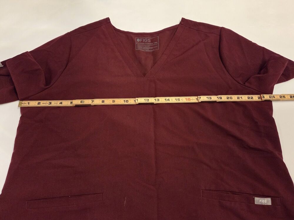Figs Casma Scrub Top Womens XXL Burgundy V Neck Medical Nurse Uniform Hospital - Picture 6 of 7